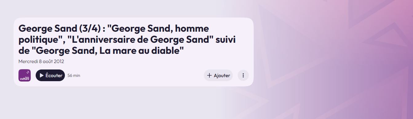 La Mare au diable de George Sand sur France Culture